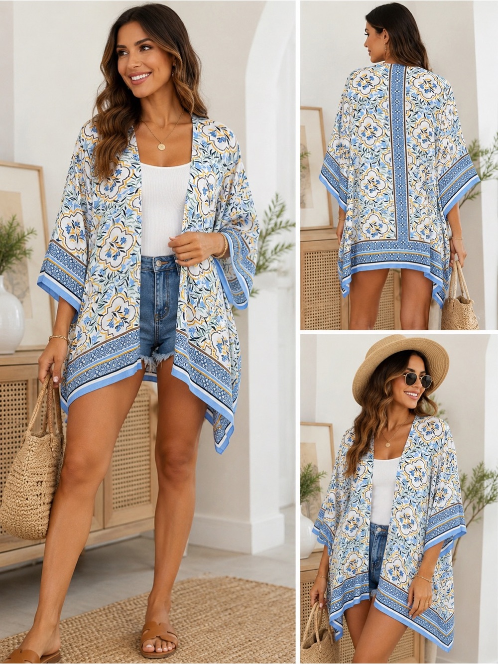 Ann Taylor Factory Floral Border‎ Print Kimono Cover Up One Size NWT Boho